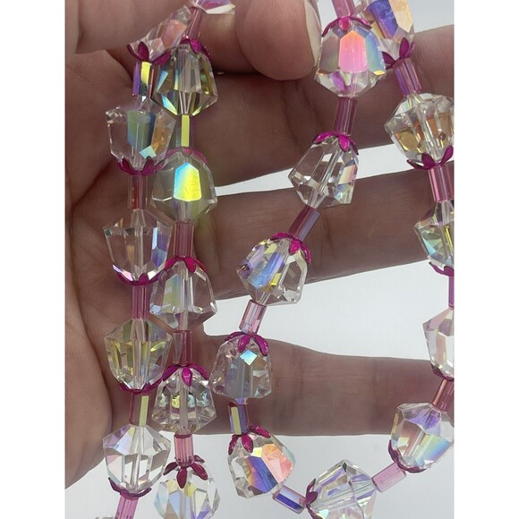 Vintage Vendome Aurora Borealis Crystal Fuschia Metal Necklace Earring Set Rare - Picture 11 of 15